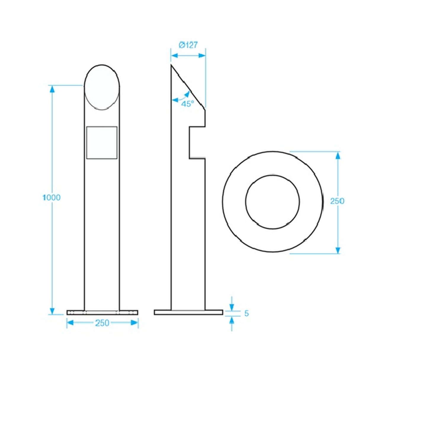 POST-SS-BG-CUT stainless steel mounting post with pre-cut emergency call point dimensions