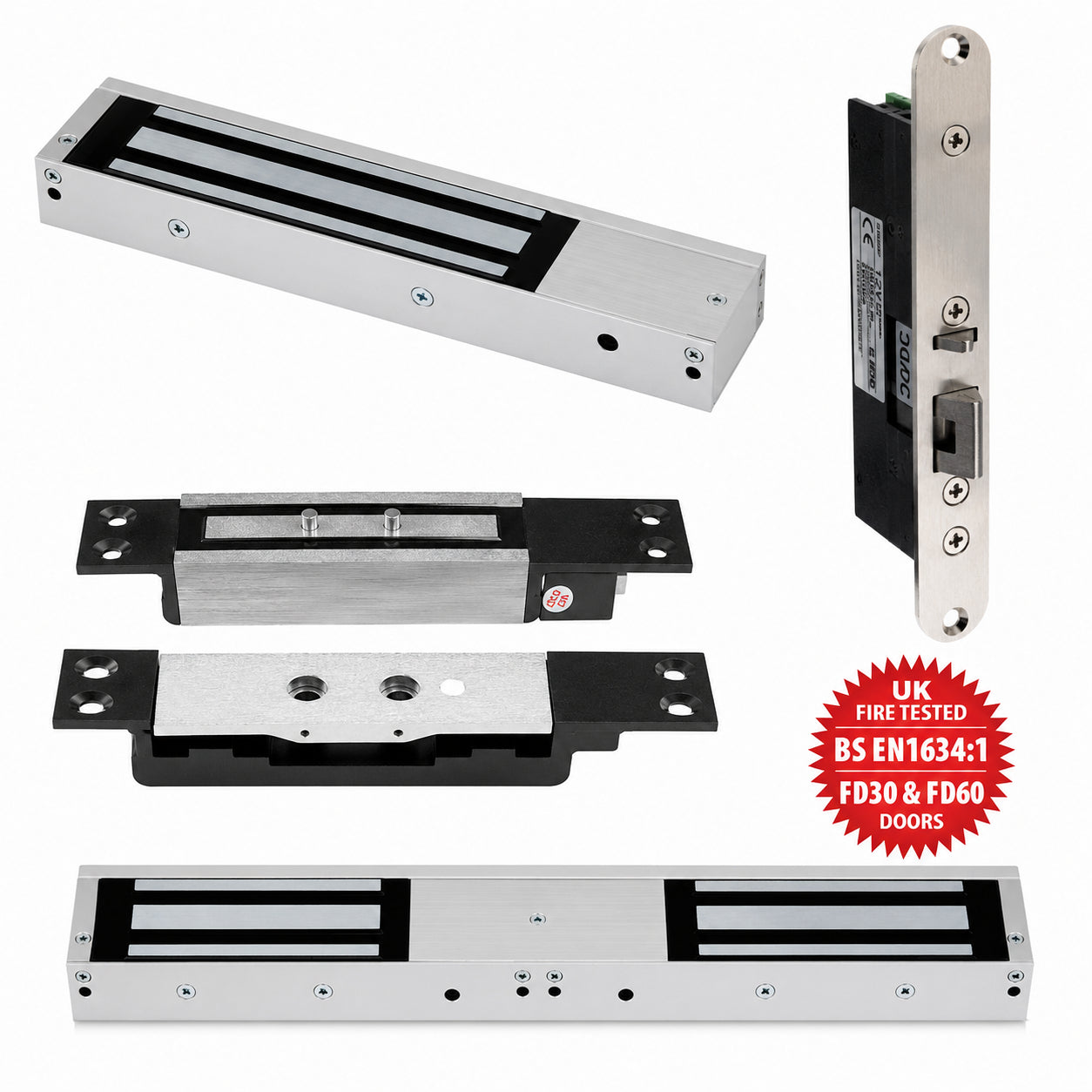 Fire Rated Magnetic Locks, shear locks, drop bolts, latch releases, door hold open magnets