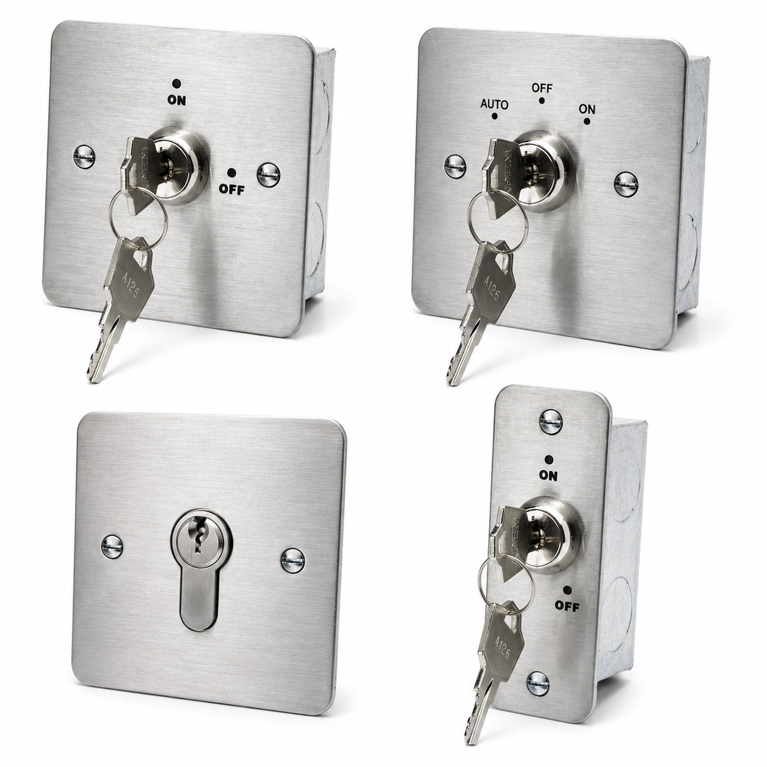 Key switch, panic push bars, Fire switch, narrow key switches