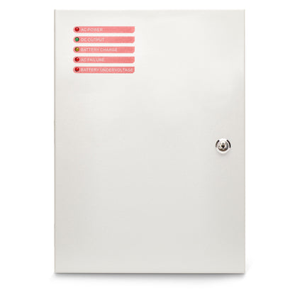 12VDC 10A boxed power supply unit in a lockable metal enclosure