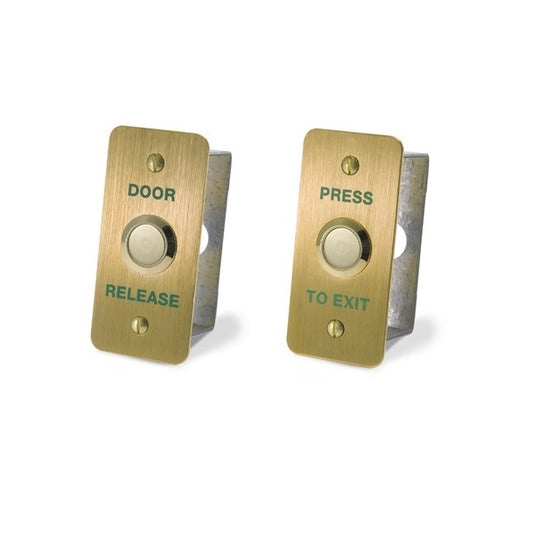 DRB002NF-B-DR / DRB002NF-B-PTE Brass Effect Narrow stainless steel press to exit button
