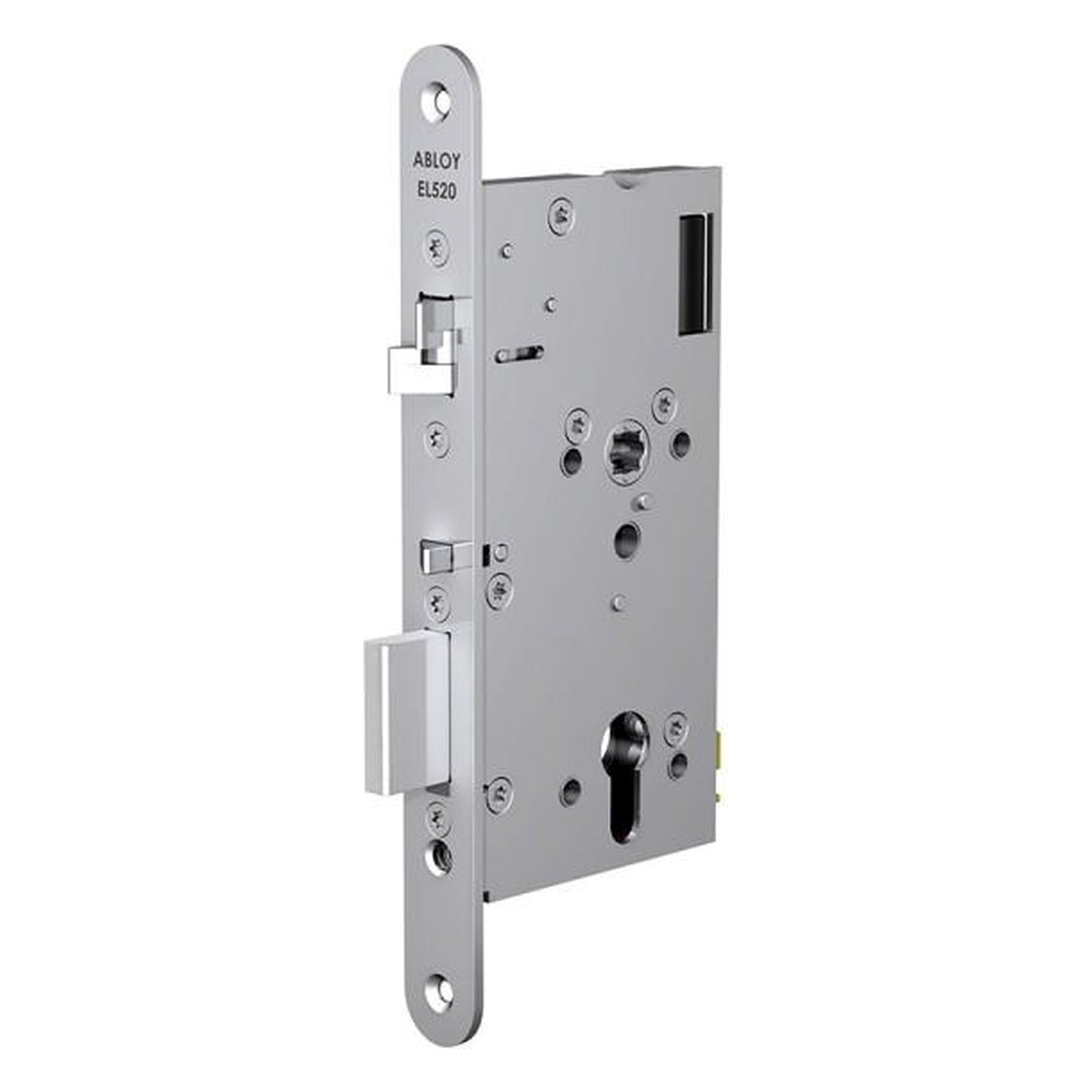 ABLOY EL520 DIN motorised lock for solid door access control systems. Available in 55mm, 60mm, 65mm, 80mm, 100mm backsets