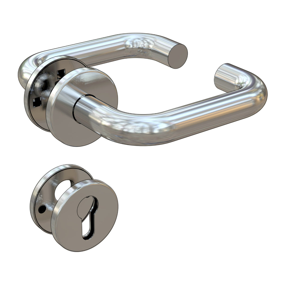 ABLOY Futura 60-0319-SSS return-to-door lever handle set on round rose