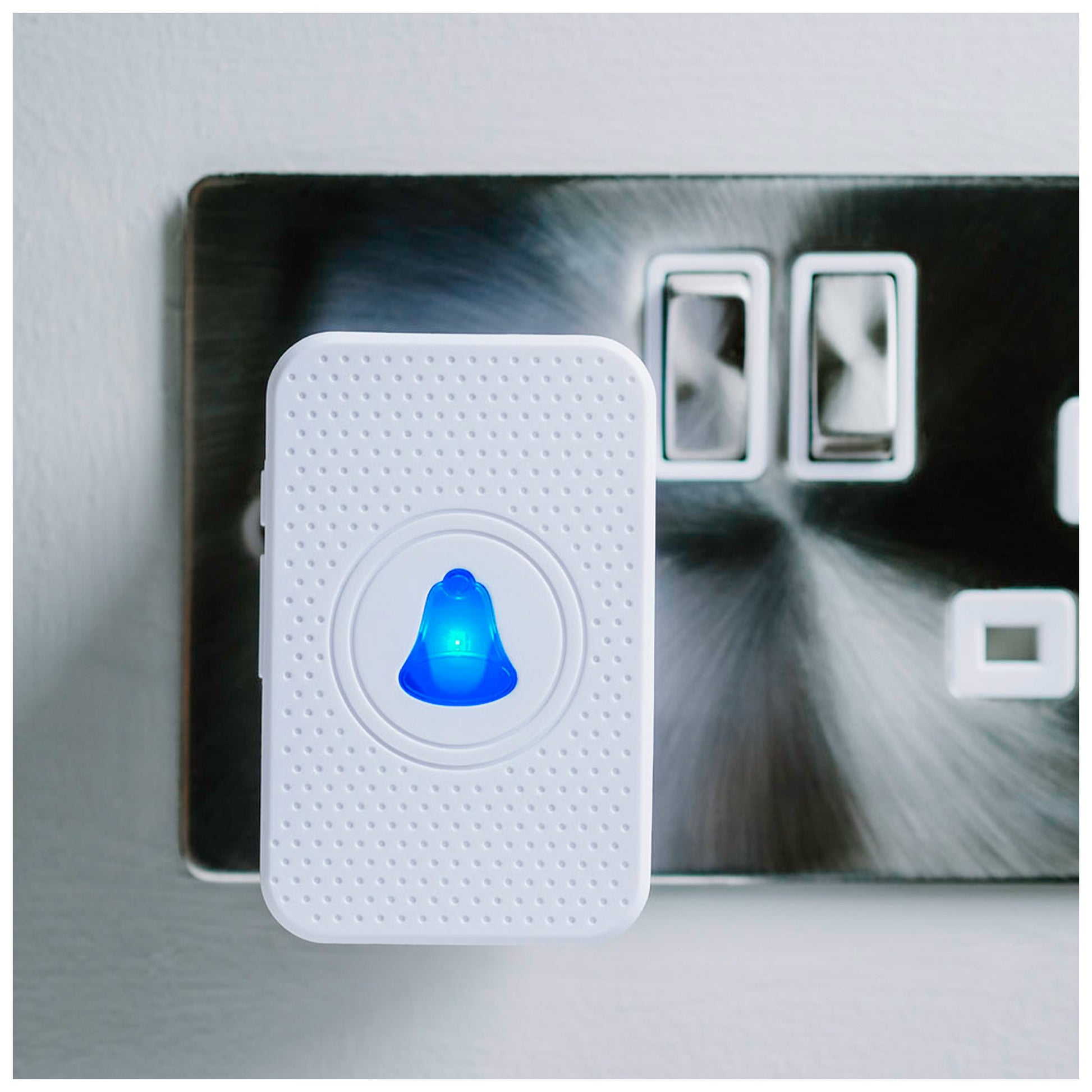 Amalock DB101 wireless doorbell chime unit plugged into wall socket