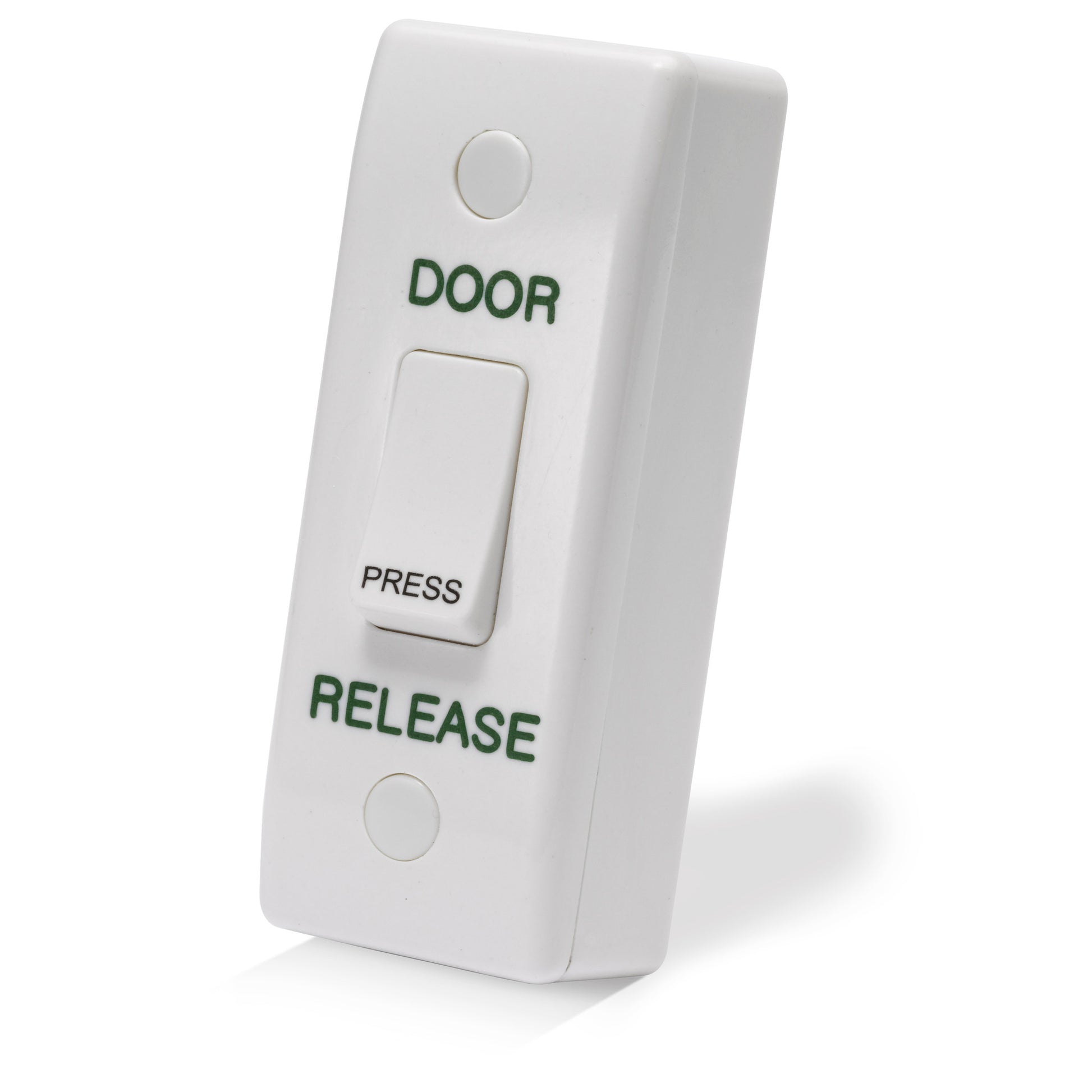 ARCHRXE-DR narrow door release button with gloss white surface mount housing
