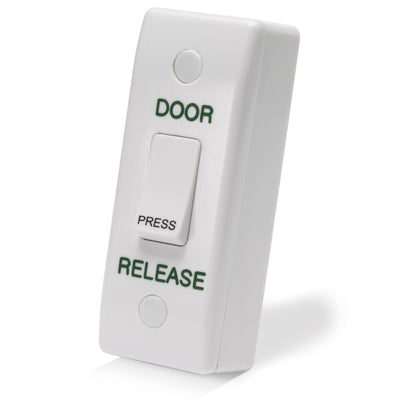 ARCHRXE-DR narrow door release button with gloss white surface mount housing