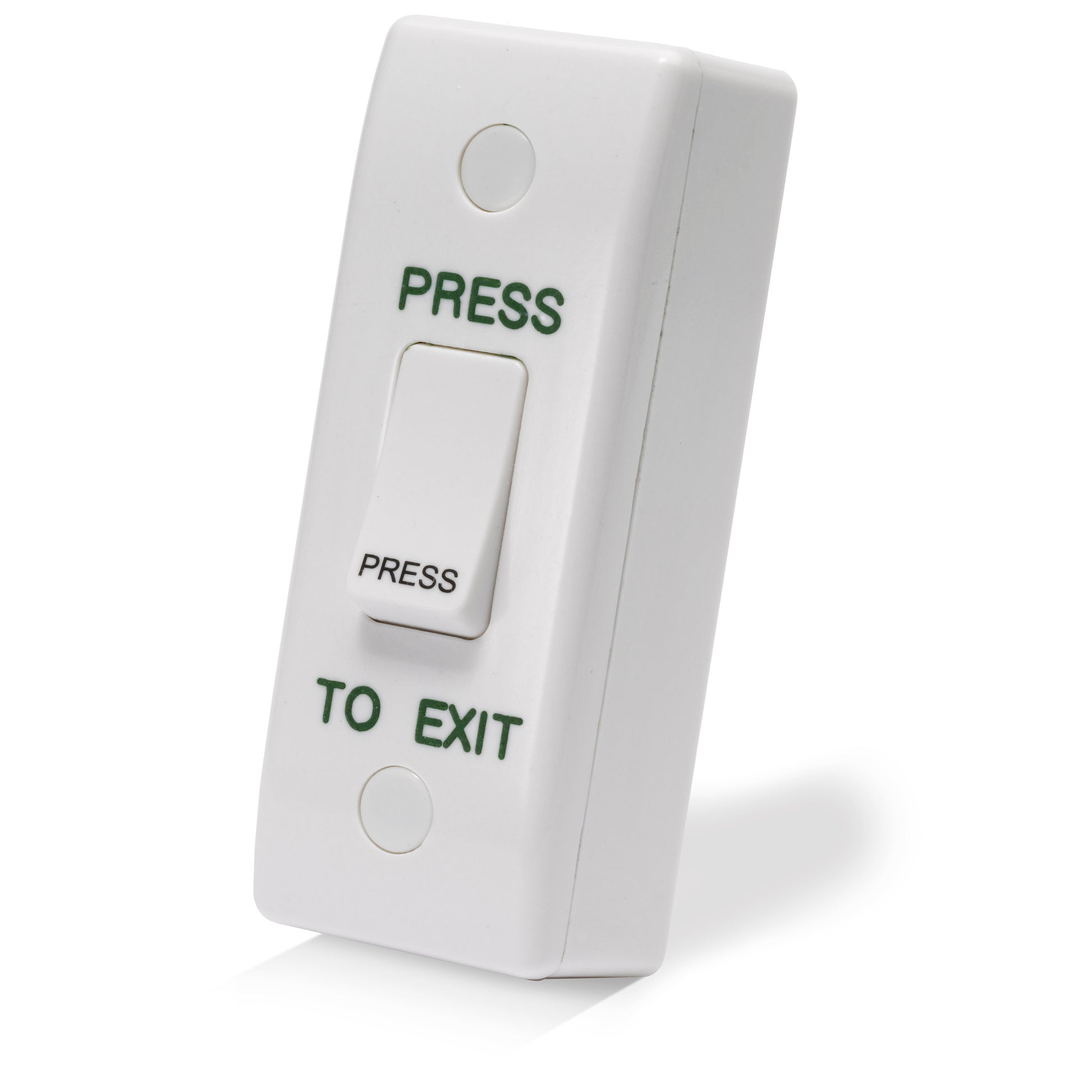 ARCHRXE-PTE narrow press to exit button with gloss white surface mount housing