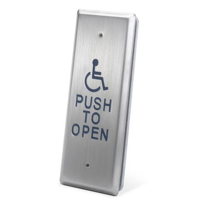CM25-4 narrow DDA push to open button with wheelchair symbol and Push to Open text
