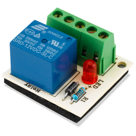 DBR100 compact 12VDC relay module with LED status indicator and changeover contacts