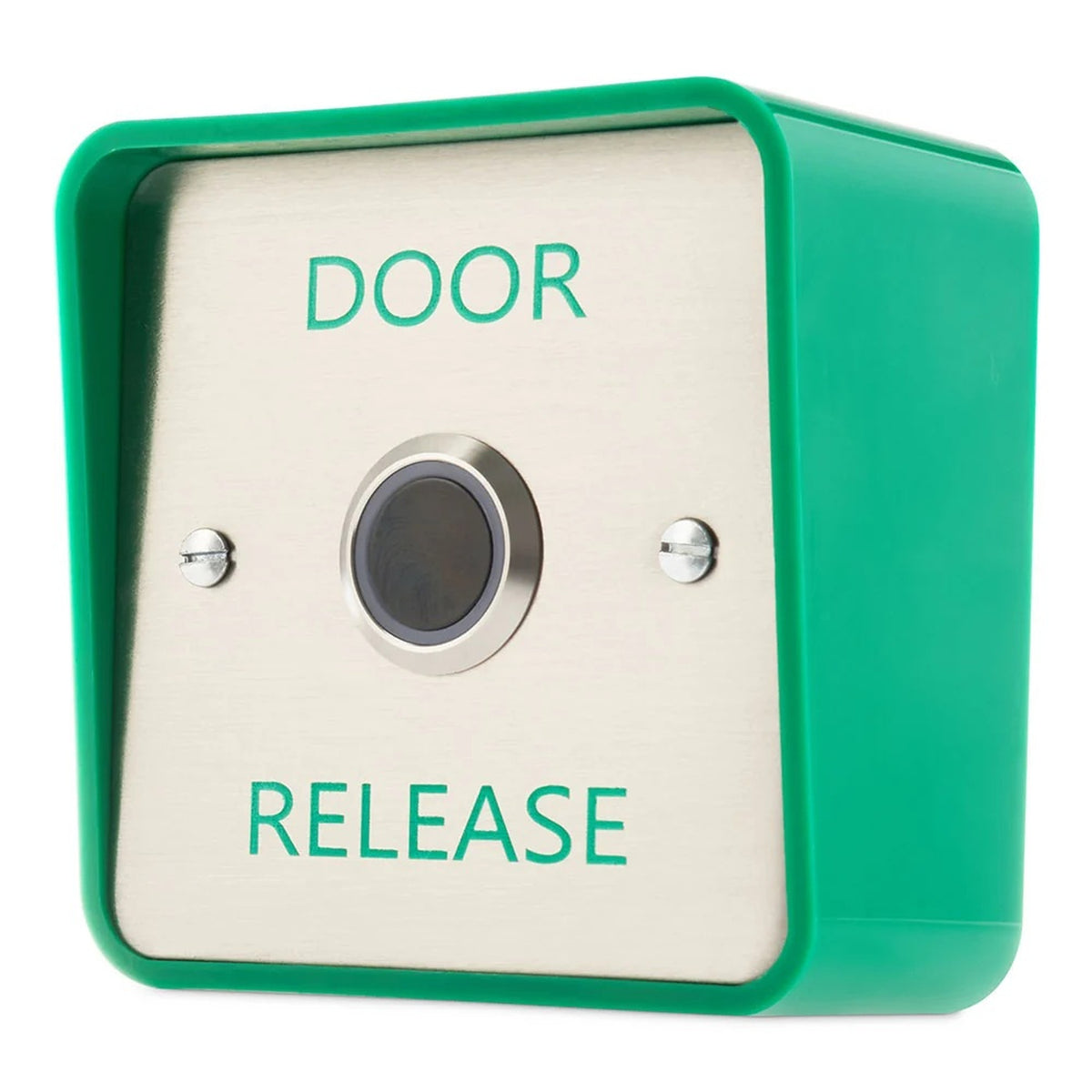 DRB-IR-1224-SBB-GRN surface mount infra-red exit button with green housing