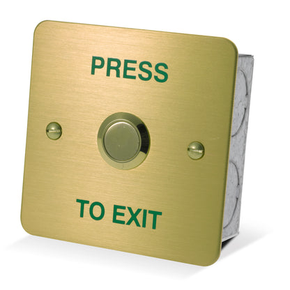 DRB002F-B-PTE flush mount brass effect stainless steel press to exit button (RTE) for access control systems