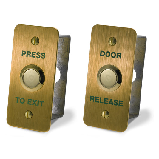 DRB002NF-B brass effect narrow press to exit button for access control systems