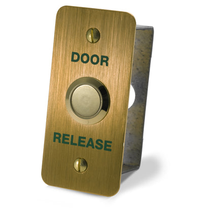 DRB002NF-B-DR brass effect narrow door release button for access control systems