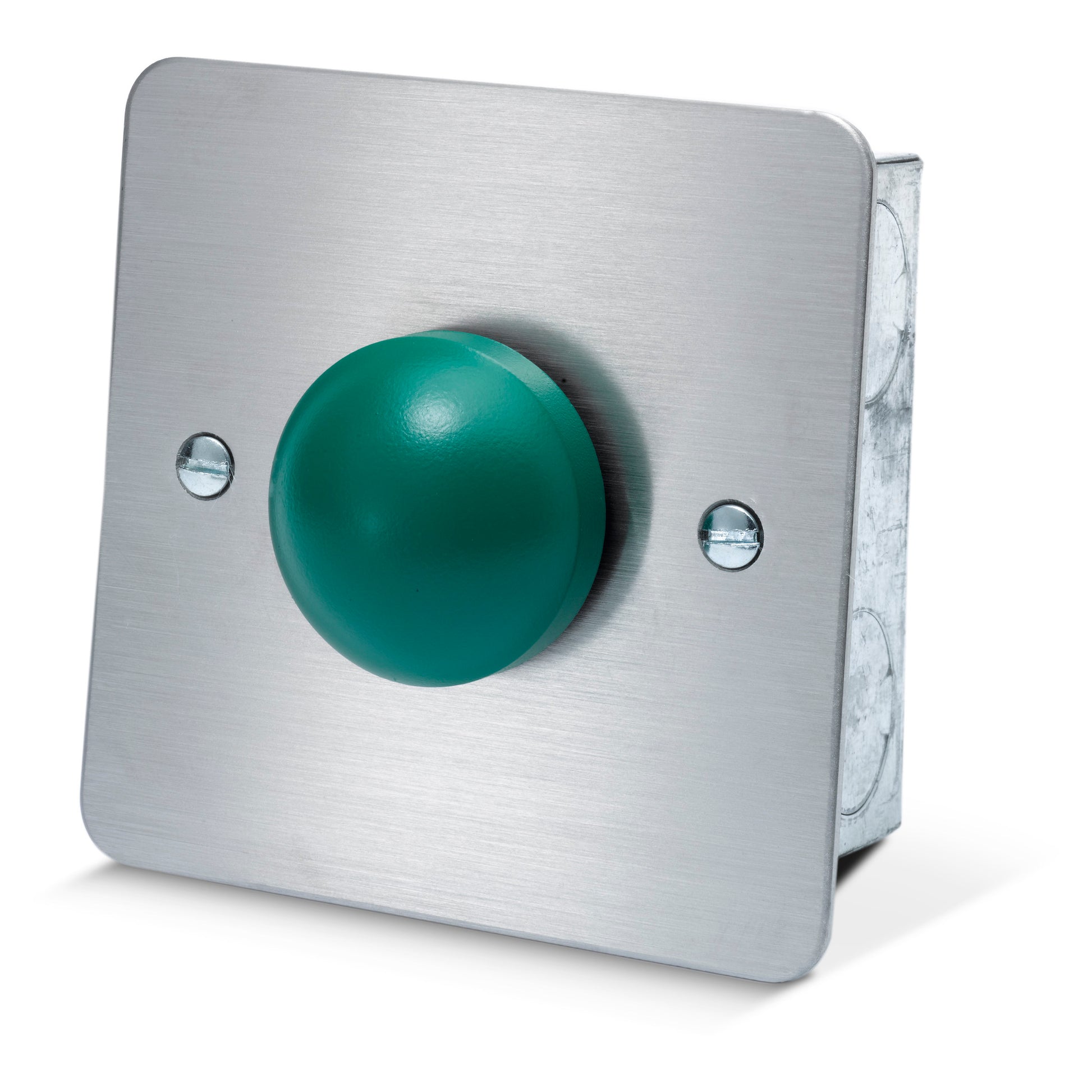 DRB004F-NL flush mount stainless steel green dome button with no legend / blank