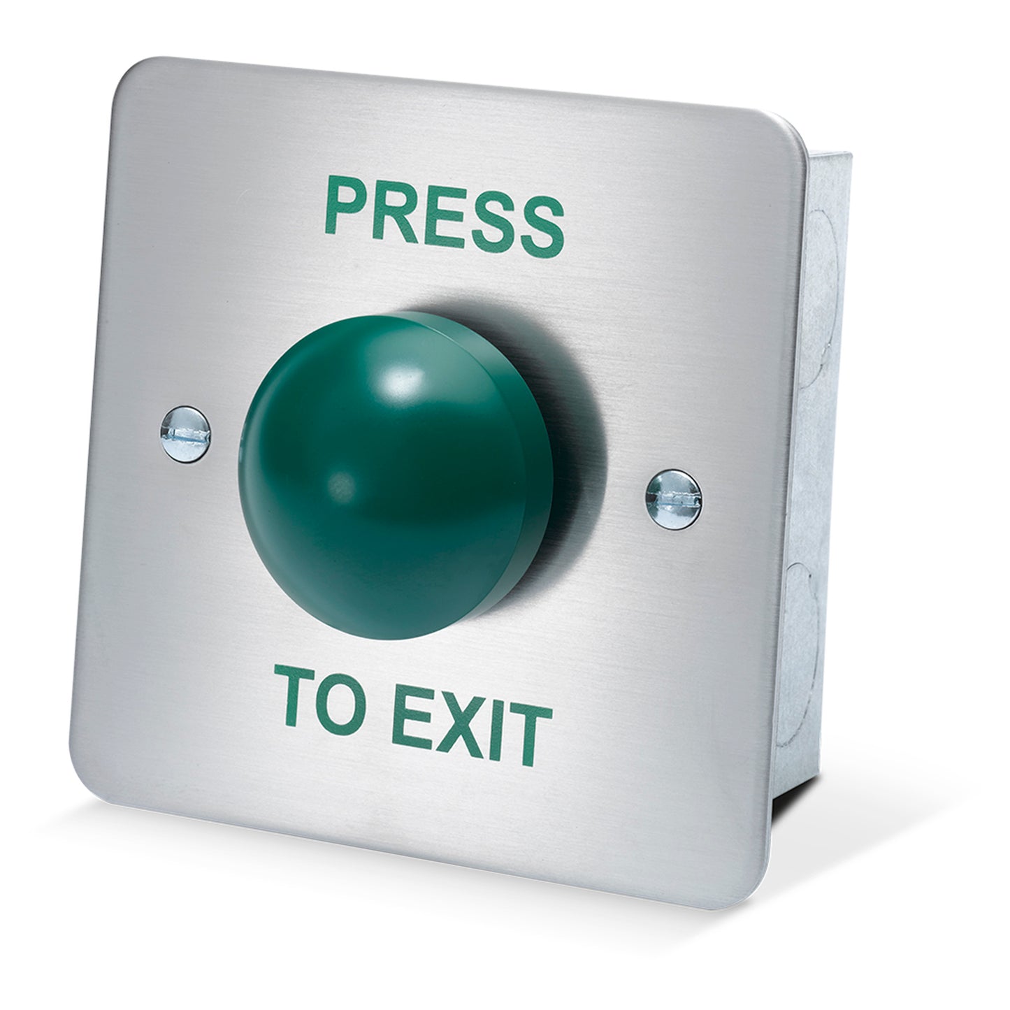 DRB004F-PTE flush mount stainless steel press to exit button with green dome button