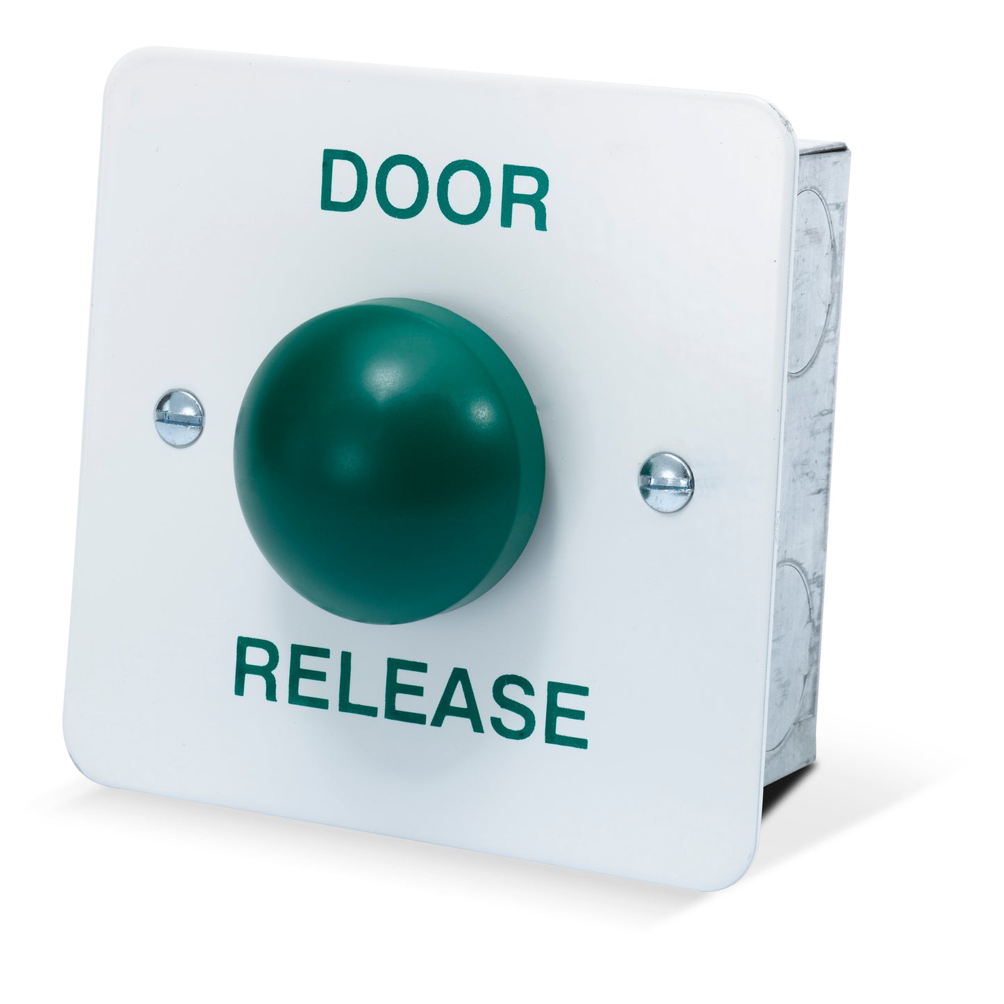 DRB007F-DR white stainless steel door release button with green dome button for access control systems