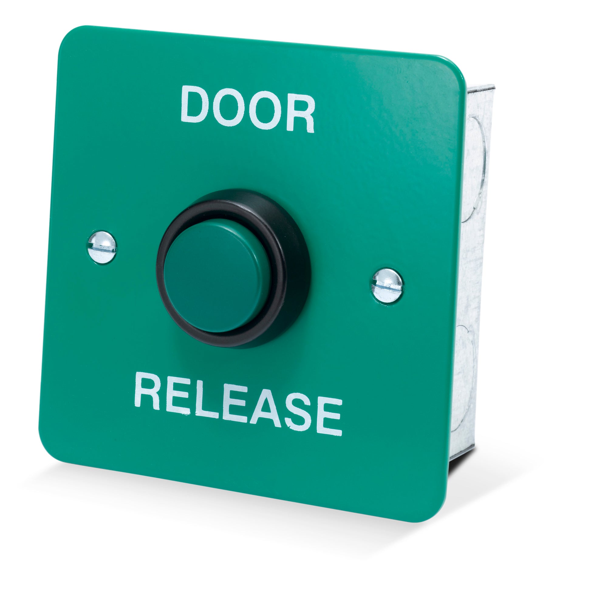 DRB008F-DR green stainless steel door release button with raised green button for access control systems