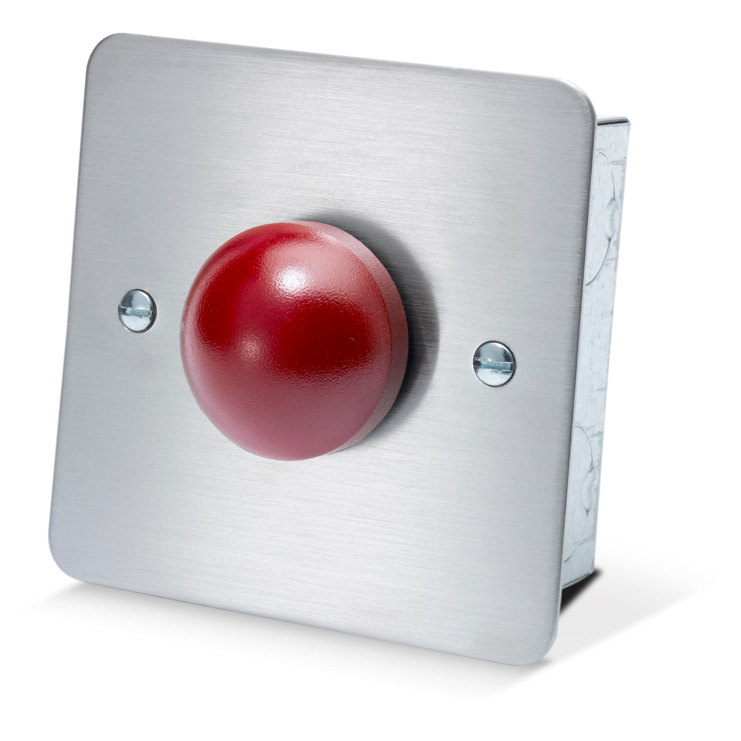 DRB010F-NL flush mount red dome exit button with blank stainless steel faceplate