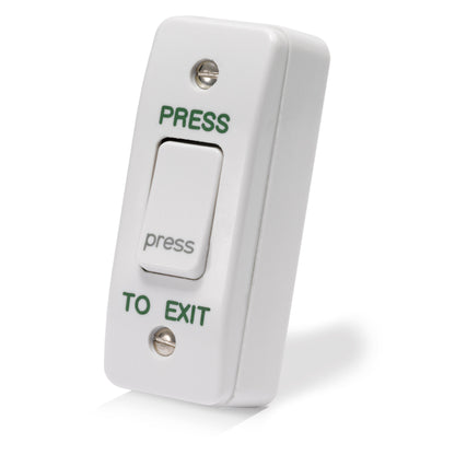 EX3-PTE narrow press to exit button in gloss white plastic for access control systems