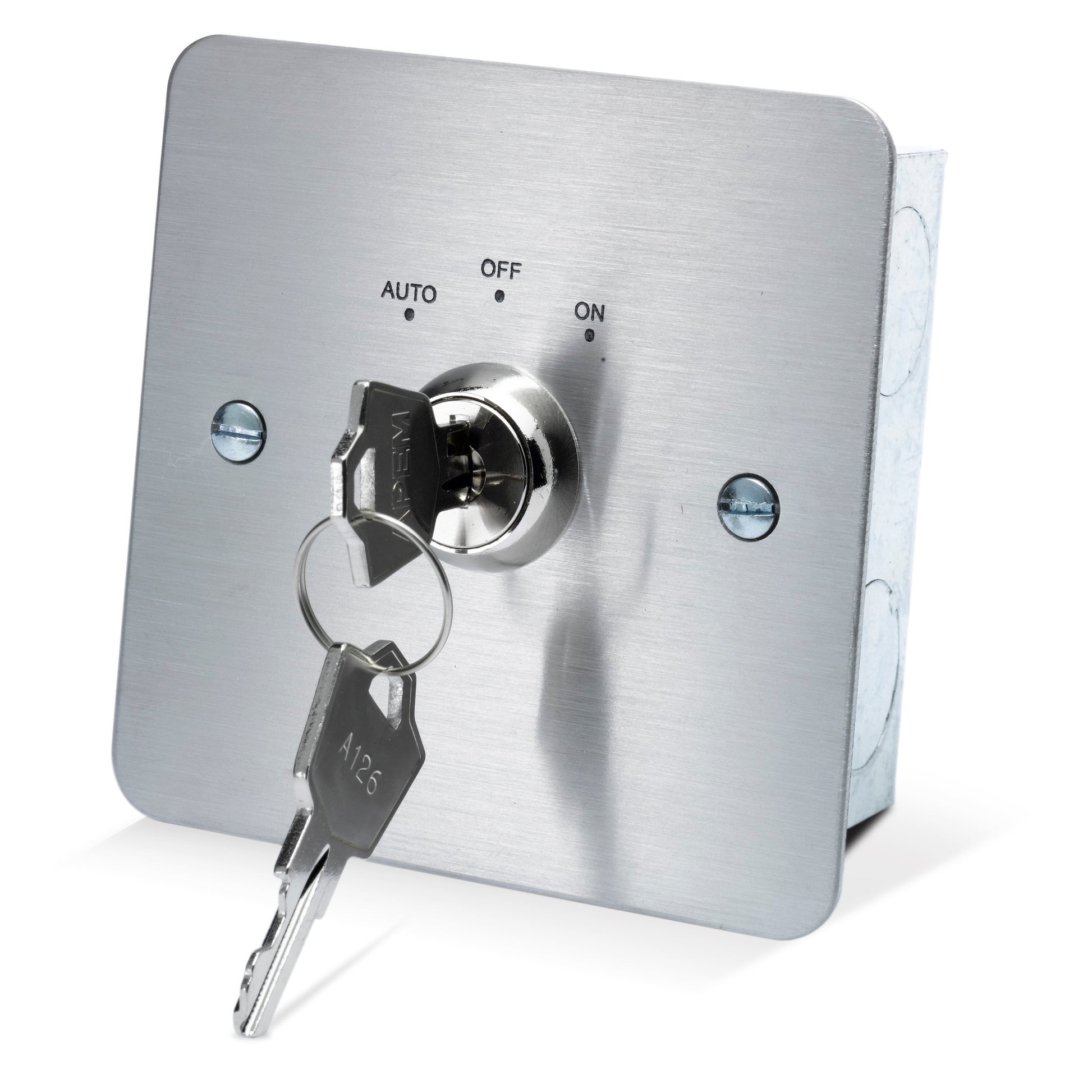 KS-002-3POS 3-position momentary double pole key switch with brushed stainless steel plate