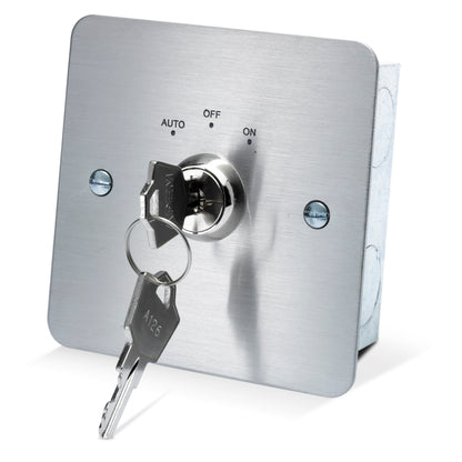 KS-002-3POS 3-position momentary double pole key switch with brushed stainless steel plate