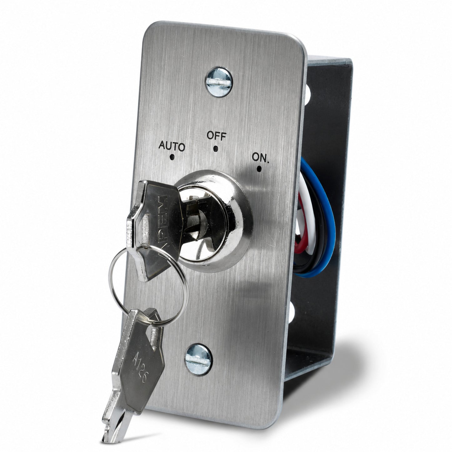 KS-002N-3POS 3-position momentary narrow double pole key switch with brushed stainless steel plate