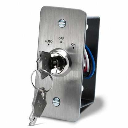 KS-002N-3POS 3-position momentary narrow double pole key switch with brushed stainless steel plate