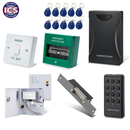 ONE K3 single door proximity access control kit with reader tokens electric lock and exit button