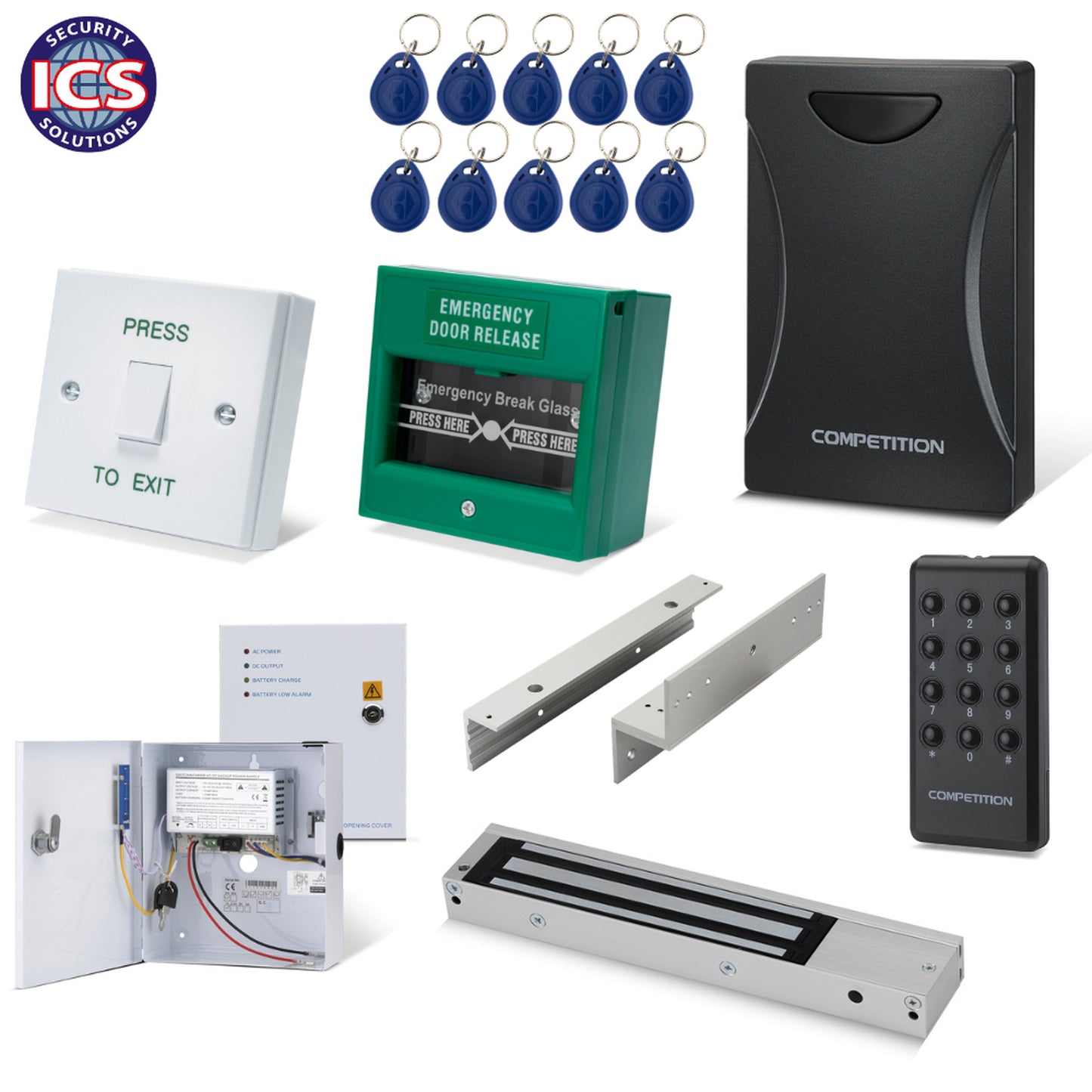 ONE K4 single door proximity maglock access control kit with reader tokens power supply and exit button