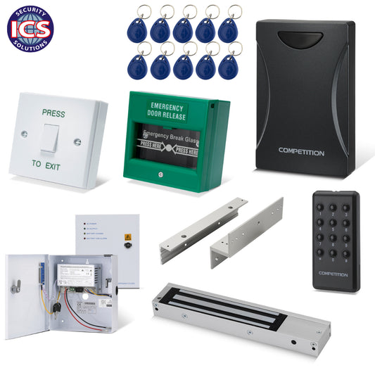 ONE K4 single door proximity maglock access control kit with reader tokens power supply and exit button