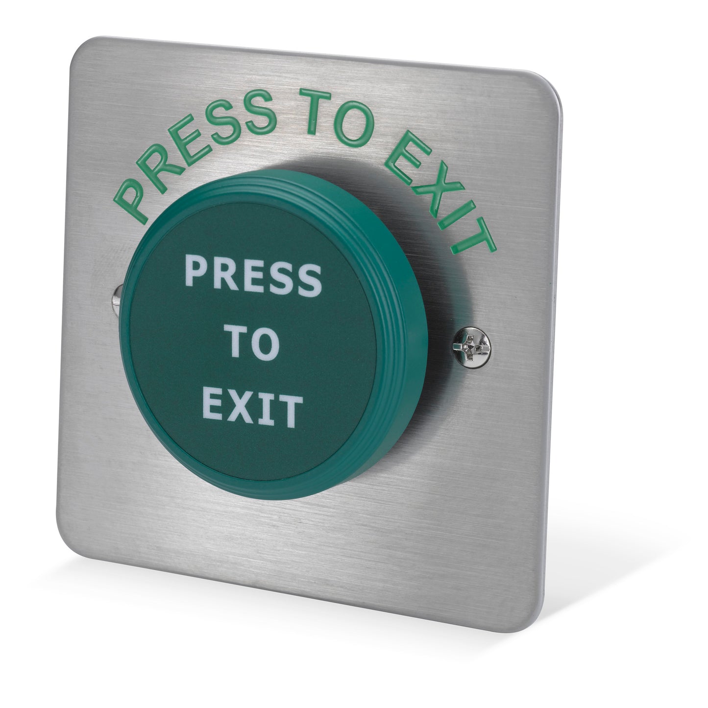 PBT-450BS 50mm raised green press to exit button with stainless steel faceplate