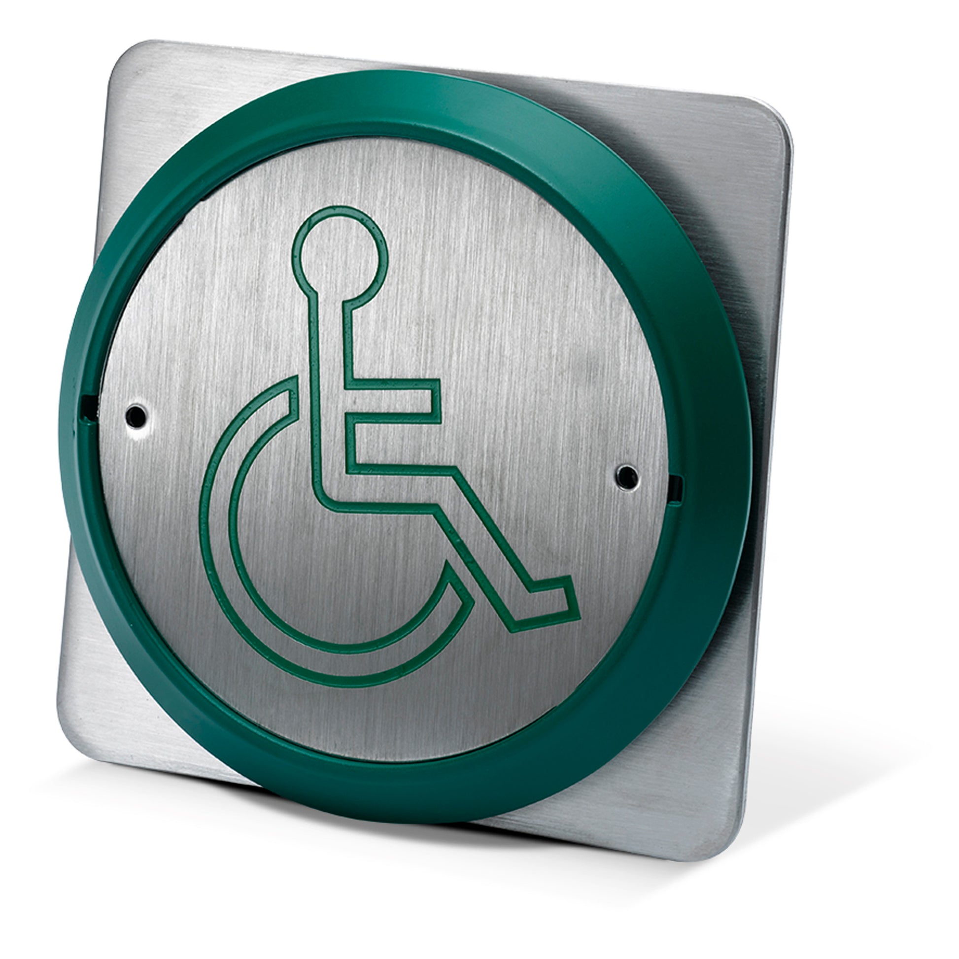 PBT-861BS-G green 85mm press to exit button with wheelchair symbol