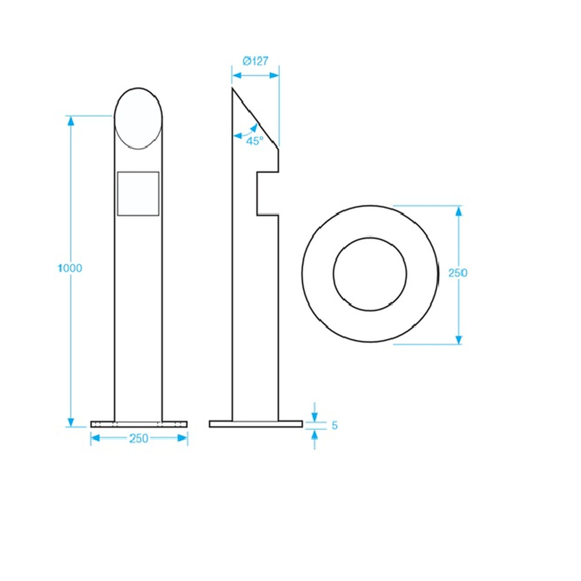 POST-SS-BG-CUT stainless steel mounting post with pre-cut emergency call point dimensions