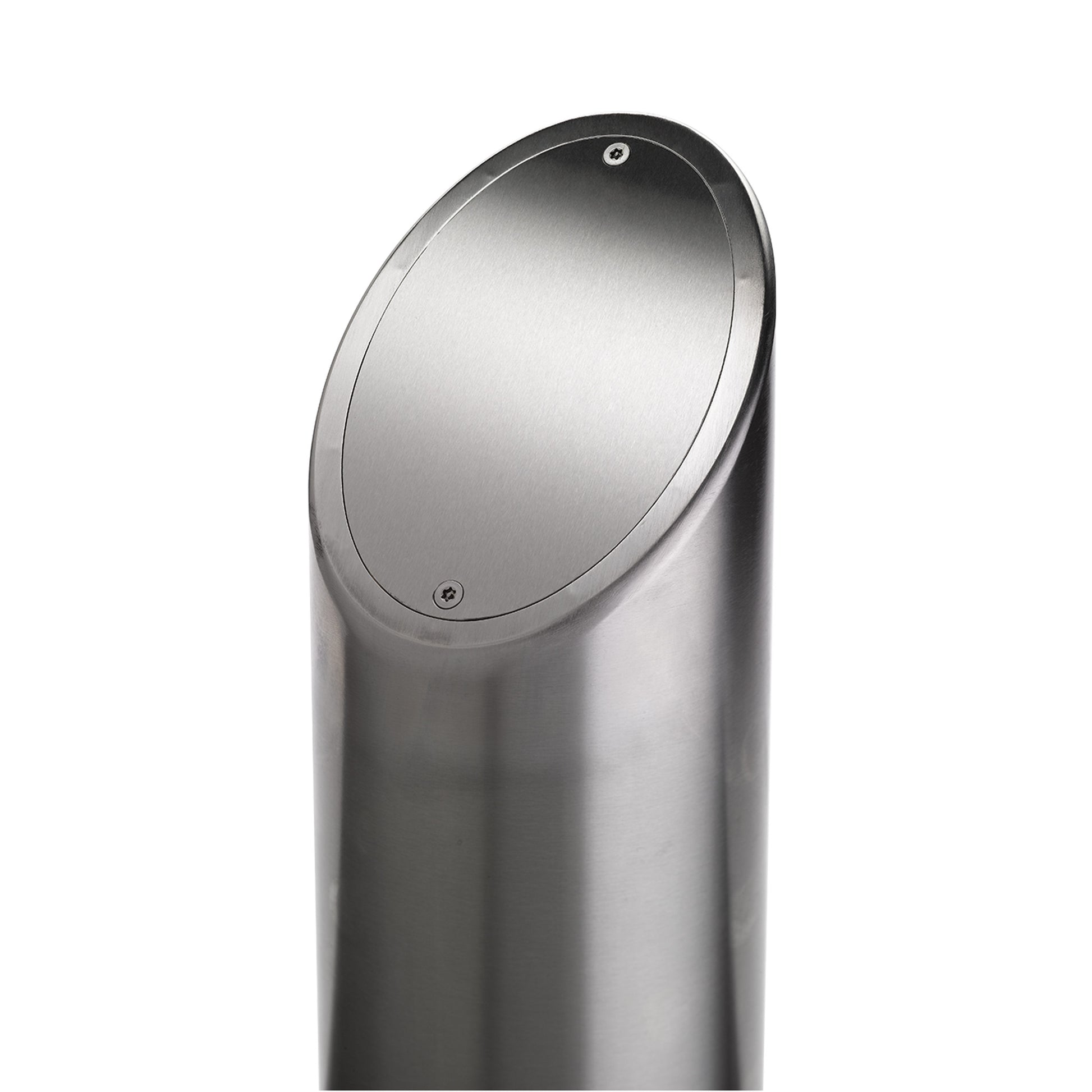 POST-SS-S-C brushed stainless steel mounting post showing the removable top plate