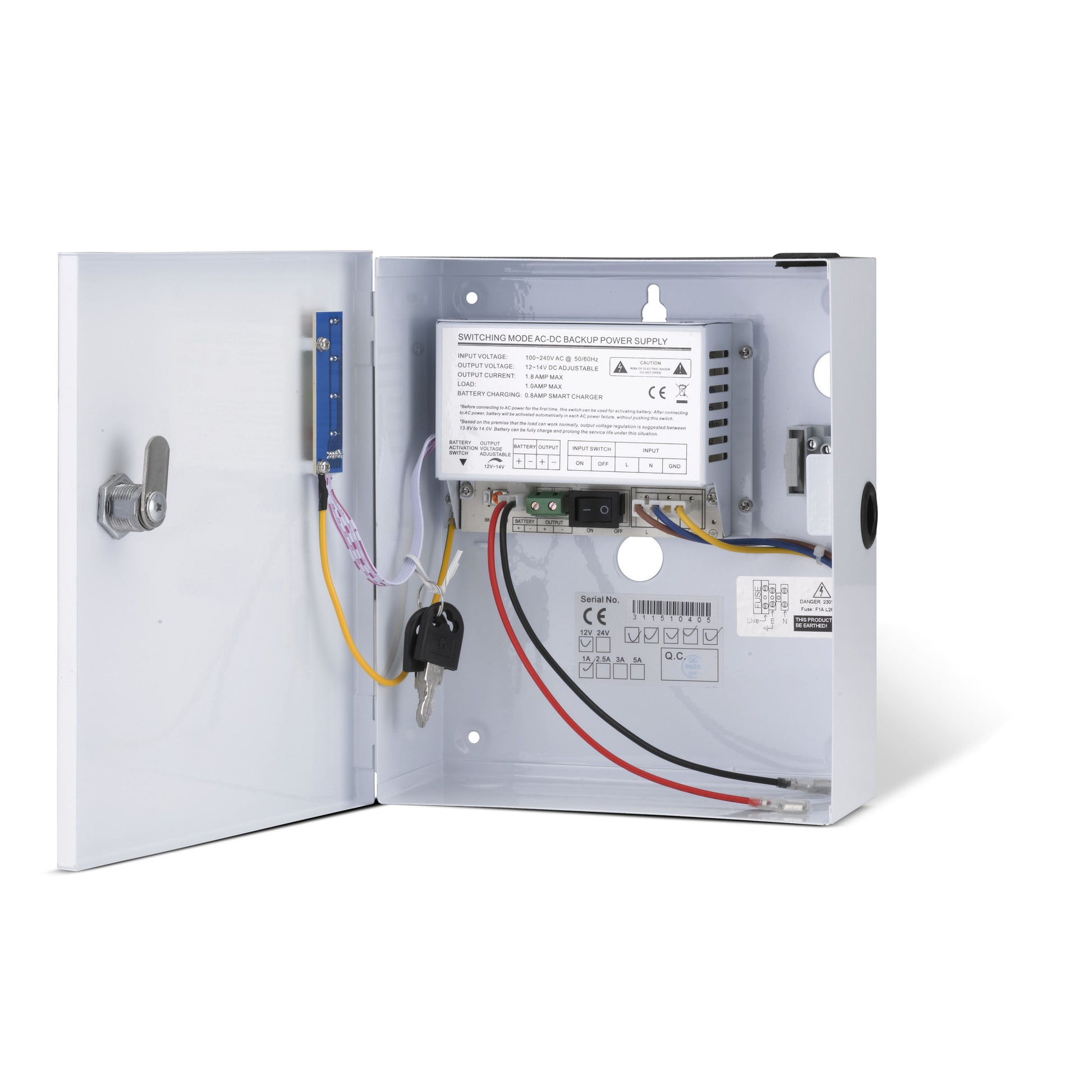 PS1A-12VS - 12VDC 1amp boxed power supply unit in small lockable metal enclosure